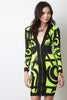 Long Sleeve Graphic Print Zipper Bodycon Dress