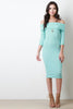 Off The Shoulder Ribbed Knit Midi Dress
