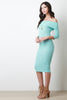 Off The Shoulder Ribbed Knit Midi Dress
