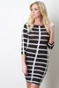 Three Quarter Sleeve Grid Print Bodycon Dress