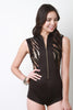Front Zip Abstract Mesh Panel Romper