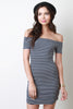 Horizontal Stripe Off The Shoulder Bodycon Dress