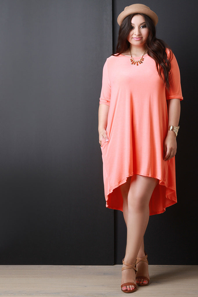 Jersey Knit Quarter Sleeve High-Low Dress