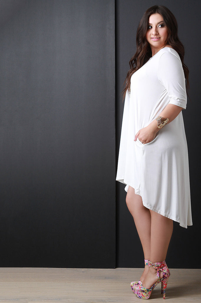 Jersey Knit Quarter Sleeve High-Low Dress