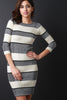 Ribbed Knit Striped Long Sleeve Sweater Dress