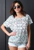 Tribal Print Round Neck Cap Sleeve High Low Top