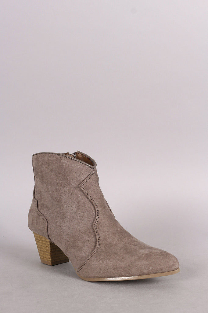 Qupid Suede Pointy Toe Chunky Heeled Booties