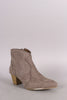 Qupid Suede Pointy Toe Chunky Heeled Booties