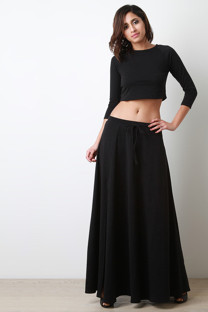 Terry Three Quarter Sleeve Crop Top