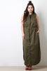 Sleeveless Military Shirt Maxi Dress