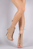 Nubuck Corset Lace Up Peep Toe Stiletto Booties