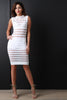 Mock Neck Mesh Stripe Bodycon Dress