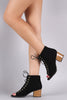 Qupid Perforated Corset Peep Toe Booties