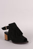 Qupid Suede Fringe Peep Toe Chunky Mule Heel