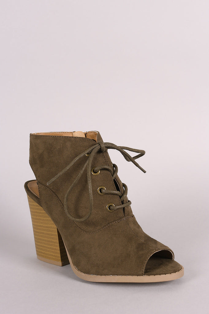 Qupid Suede Cutout Chunky Heeled Booties