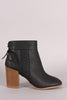 Qupid Back Lace Up Stitched Chunky Heeled Booties