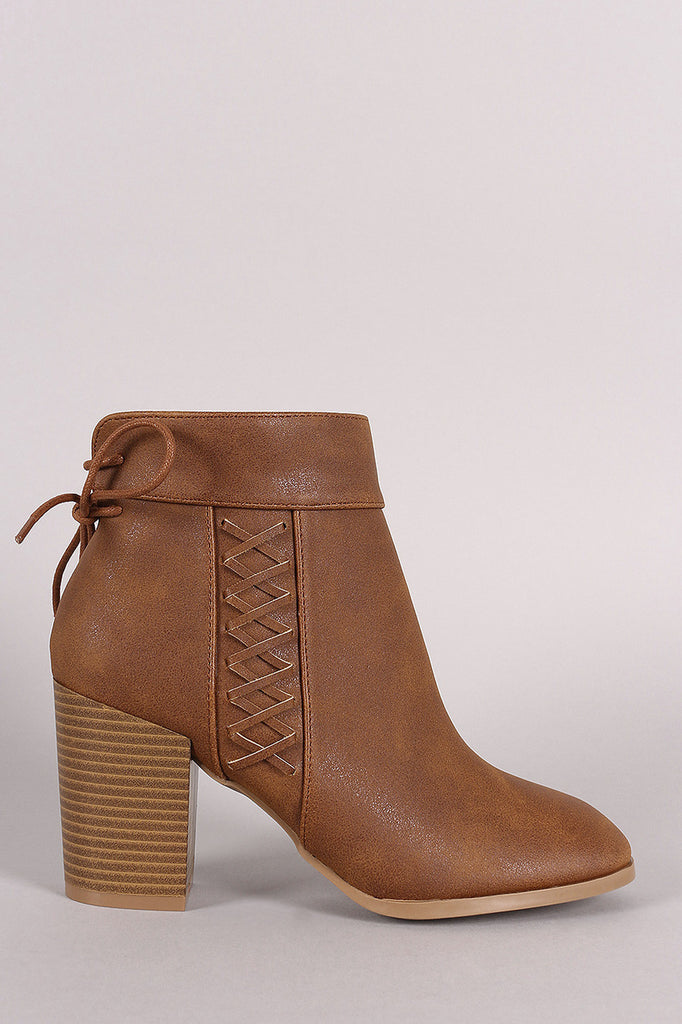 Qupid Back Lace Up Stitched Chunky Heeled Booties