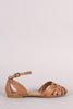 Bamboo Peep Toe Cutout Ankle Strap Flat Sandal