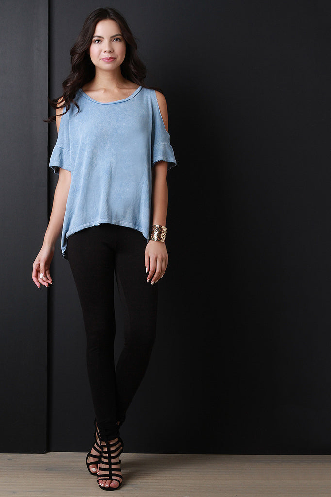 Jersey Knit High Low Cold Shoulder Top