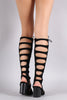 Suede Strappy Lace Up Chunky Heel