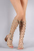 Suede Strappy Lace Up Chunky Heel
