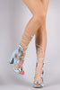 Perforated Lace Up Peep Toe Chunky Heel