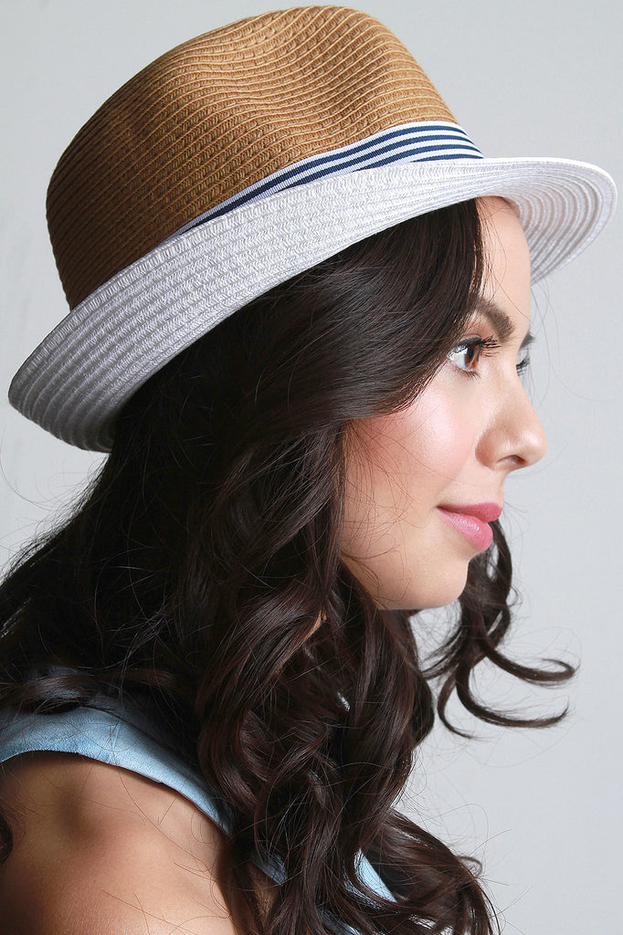 Striped Band Straw Fedora Hat