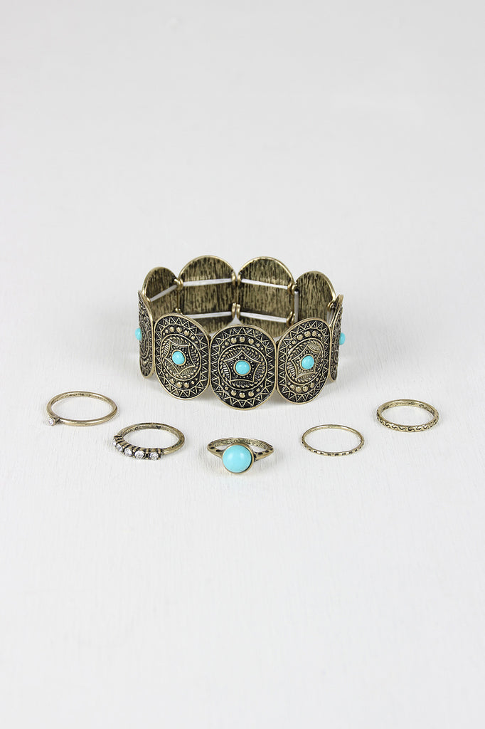 Turquoise Concho Bracelet and Ring Set