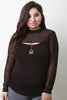 Mesh Contrast Cutout Long Sleeve Ruched Top