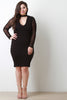 Keyhole Contrast Mesh Long Sleeve Bodycon Dress