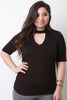 Mock Neck Keyhole Short Sleeve Side Ruched Top