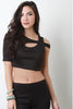 Elbow Sleeves And Open Shoulder Keyhole Crop Top