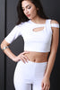 Elbow Sleeves And Open Shoulder Keyhole Crop Top