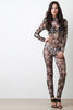 Semi-Sheer Tribal Print Mesh Jumpsuit