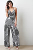 Mixed Pattern Surplice Wide Leg Jumpsuit