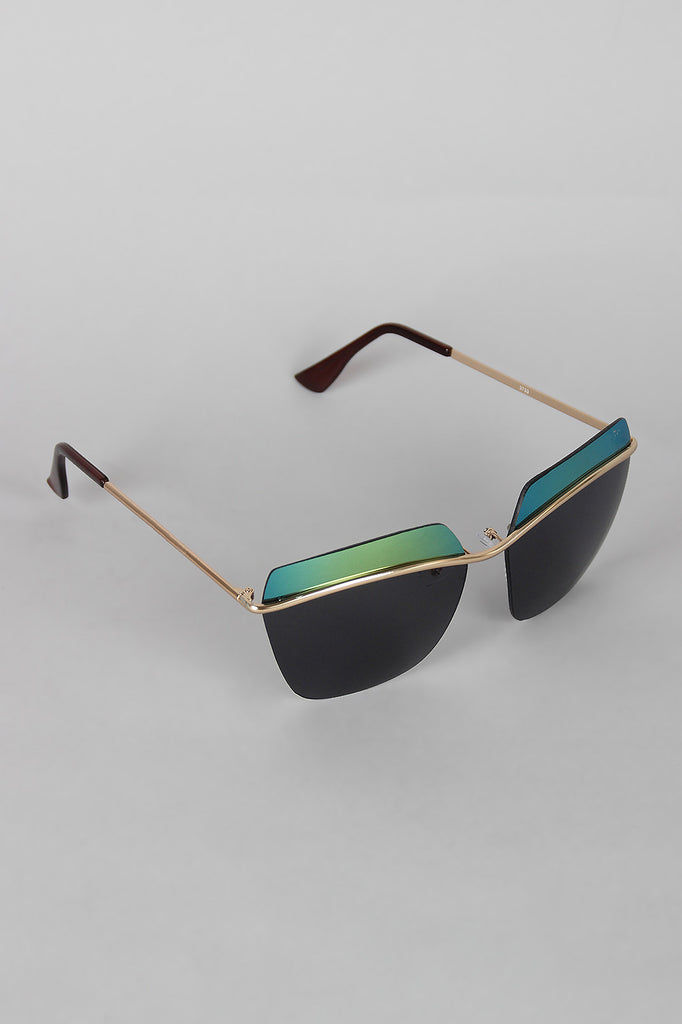 Two Tone Rimless Wide Sunglasses