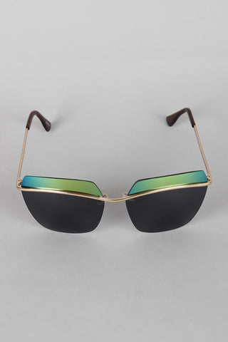 Two Tone Rimless Wide Sunglasses