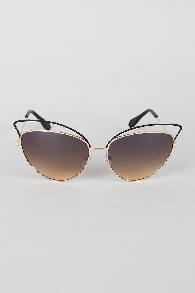 Wire Frame Cat Eye Mirrored Sunglasses