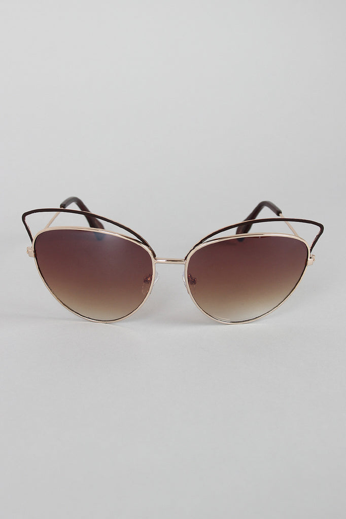 Wire Frame Cat Eye Mirrored Sunglasses