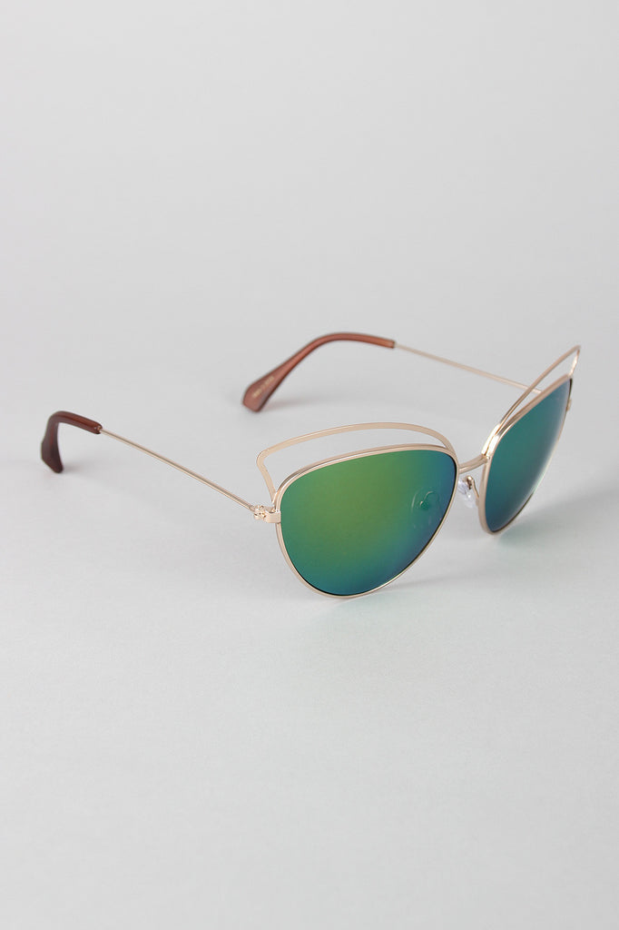 Wire Frame Cat Eye Mirrored Sunglasses