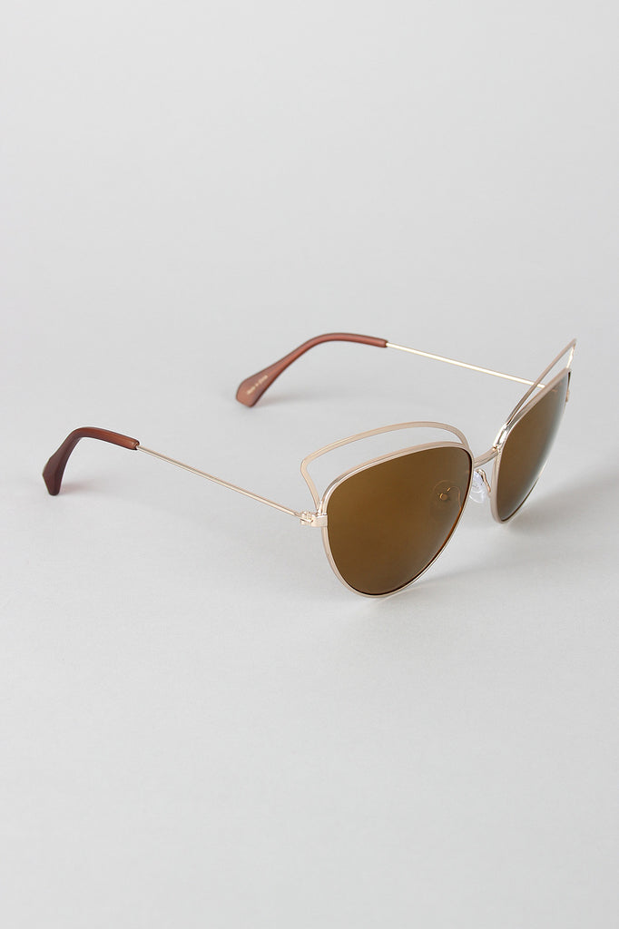 Wire Frame Cat Eye Mirrored Sunglasses