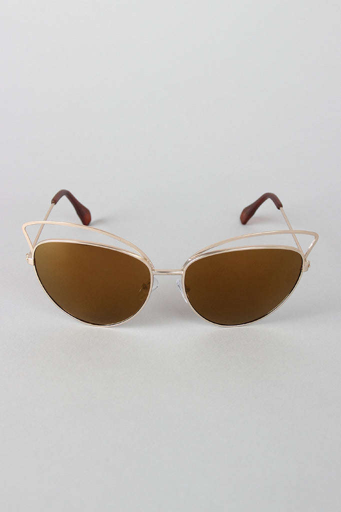 Wire Frame Cat Eye Mirrored Sunglasses