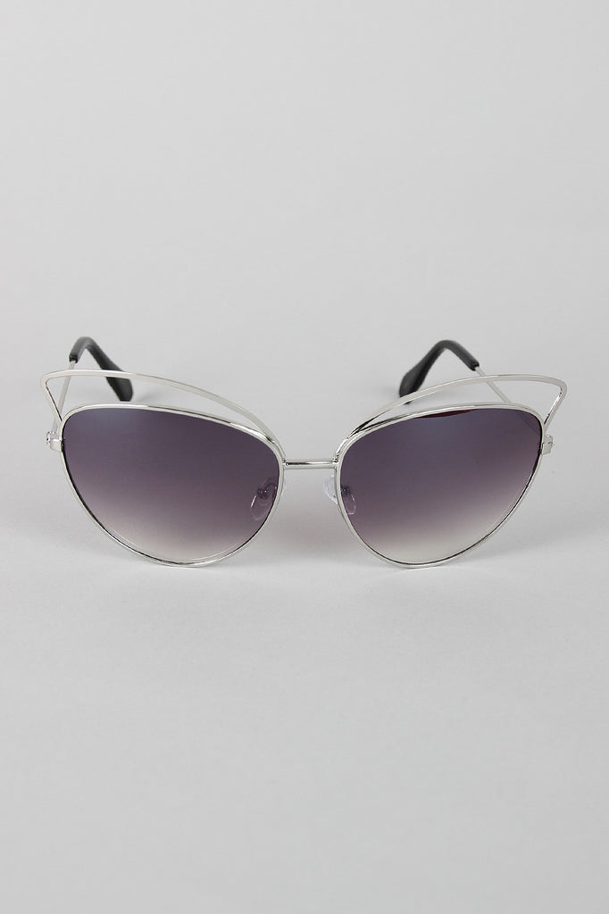 Wire Frame Cat Eye Mirrored Sunglasses