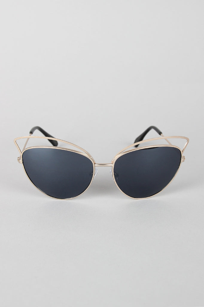 Wire Frame Cat Eye Mirrored Sunglasses