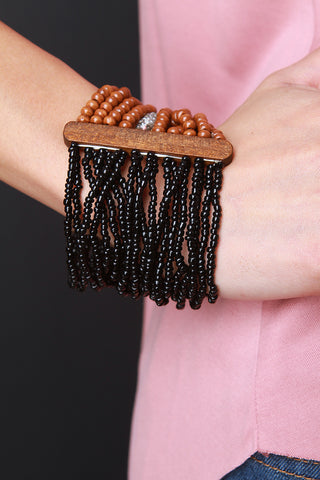 Two-Tone Beaded Strands Stretchy Bracelet