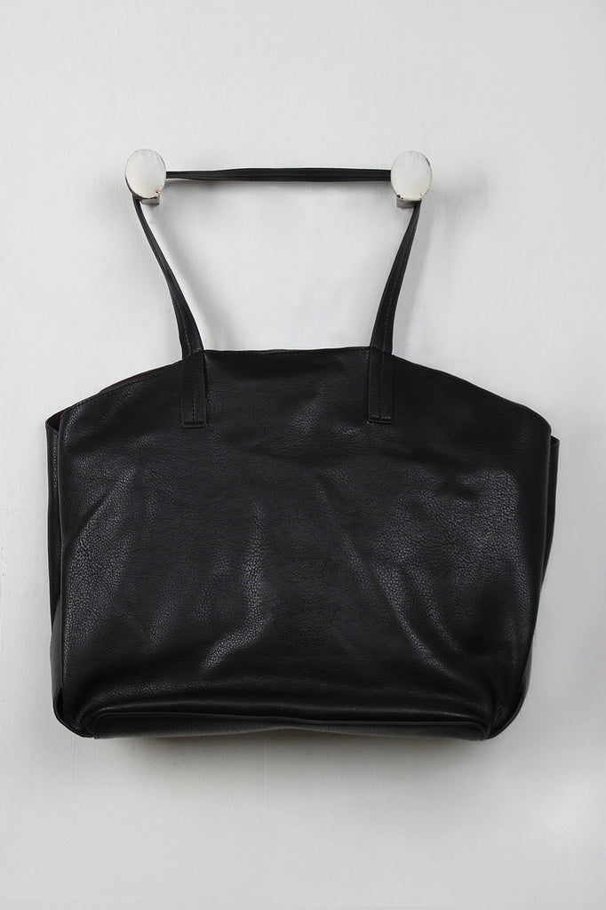 Pebbled Vegan Leather Wide Tote Bag