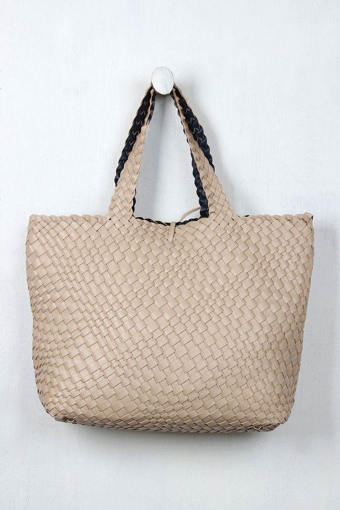 Reversible Woven Tassel Tie Tote Bag