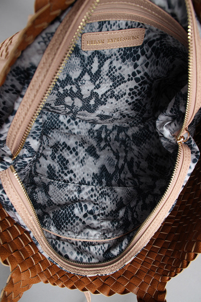 Reversible Woven Tassel Tie Tote Bag