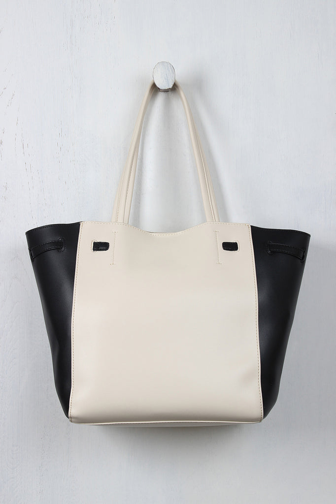 Classic Two-Tone Vegan Leather Tote