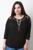 Lace Yoke Dolman Sleeve Necklace Top